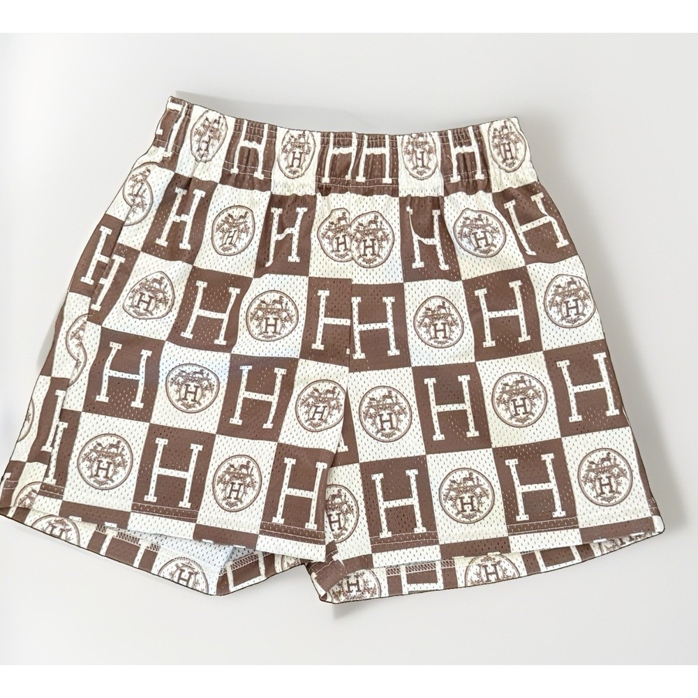 BRAVEST STUDIOS SHORTS Size Large HERMES Brown/White NBA HOOP